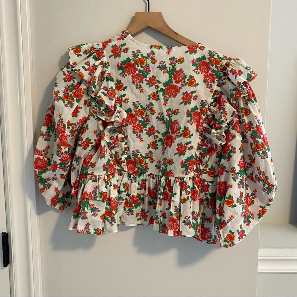 Rhode Resort White Pink Red Floral Dazzle Elodie Crop Blouse Top Medium M - Picture 12 of 15